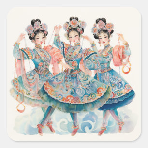 Nutcracker Ballet, Chinese Dancers Square Sticker