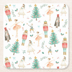 Nutcracker Ballet Christmas Images Square Paper Coaster