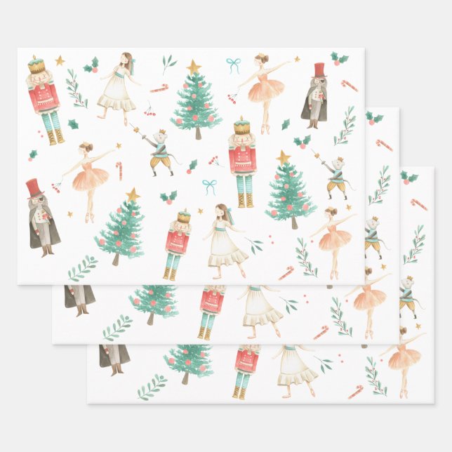 Nutcracker Ballet Christmas Images Wrapping Paper Sheets (Set)