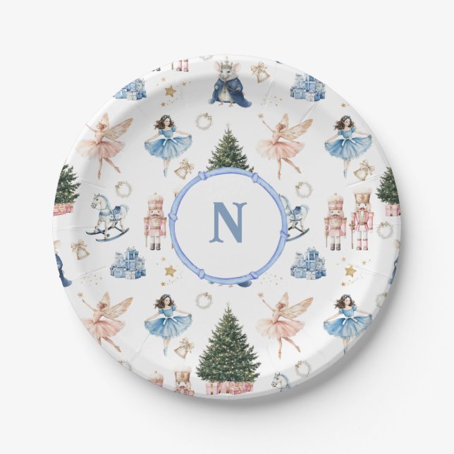 Nutcracker Ballet Christmas Monogrammed  Paper Plates (Front)