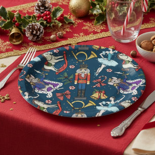 Nutcracker Ballet Christmas Navy Xmas Party Paper Plates