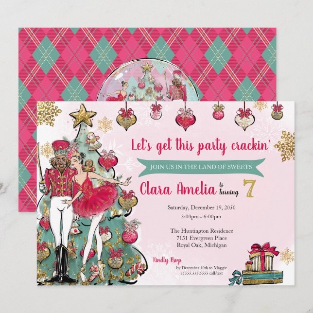 Nutcracker Ballet Christmas Red Gold Birthday Invitation (Front/Back)