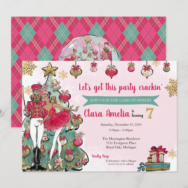 Nutcracker Ballet Christmas Red Gold Birthday  Invitation (Front/Back)