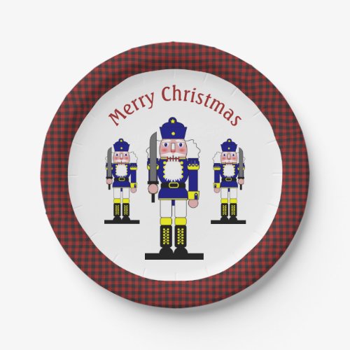 Nutcracker Ballet Christmas Soldier Buffalo Plaid  Paper Plates