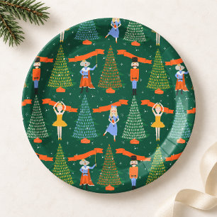 Nutcracker Ballet Christmas Trees on Dark Green Paper Plates