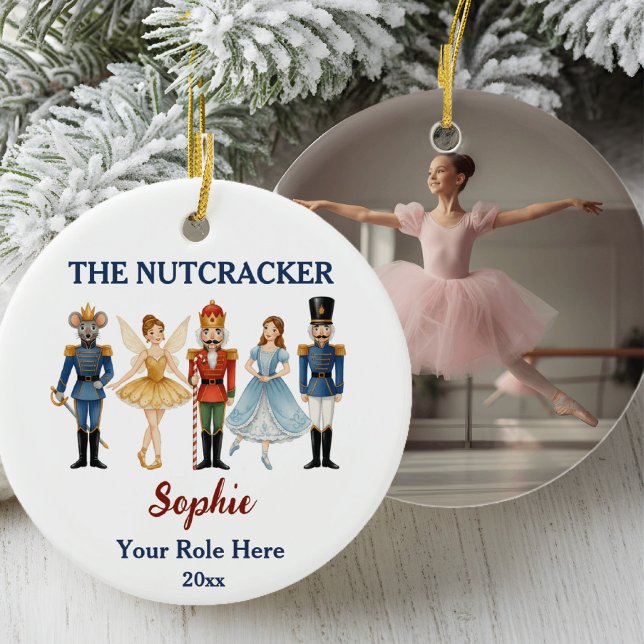 Nutcracker Ballet Custom Name & Role, Photo Ceramic Ornament (Creator Uploaded)