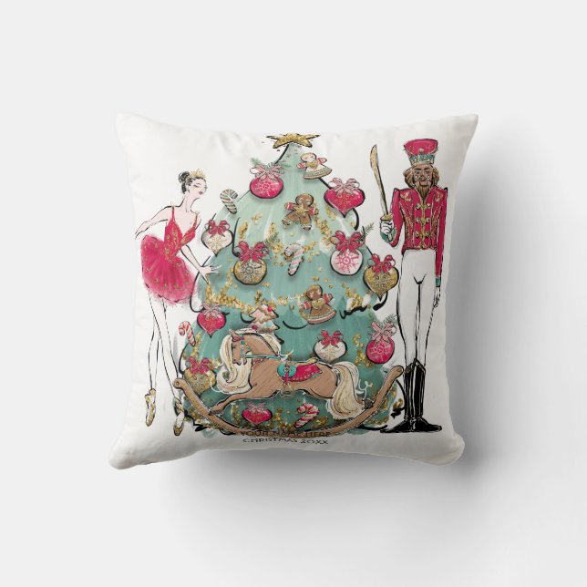 Nutcracker Ballet Dancer Christmas Ceramic Ornamen Throw Pillow (Back)