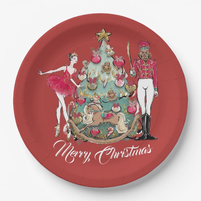 Nutcracker Ballet Dancer Christmas Paper Plates (Front)