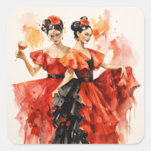Nutcracker Ballet, Fiery Spanish Dancers in Red Square Sticker