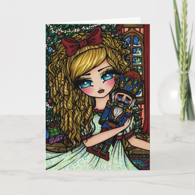 Nutcracker Ballet Girl Christmas Fantasy Art Card (Front)