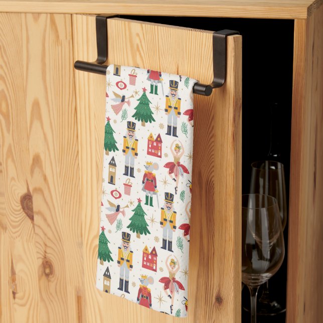 Nutcracker Ballet Holiday Pattern Kitchen Towel (Thirds Fold)