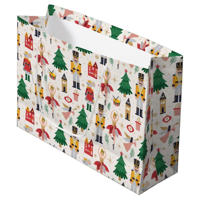 Nutcracker Ballet Holiday Pattern Large Gift Bag (Front Angled)