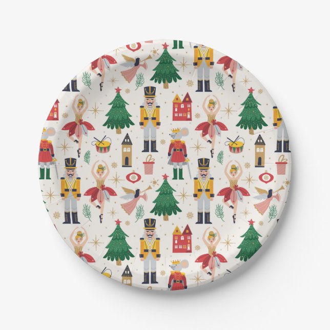 Nutcracker Ballet Holiday Pattern Paper Plates (Front)