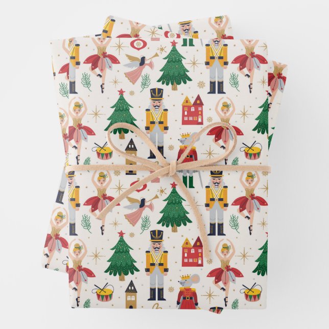 Nutcracker Ballet Holiday Pattern Wrapping Paper Sheets (In situ)