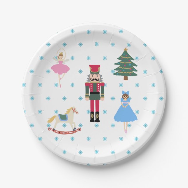Nutcracker Ballet Illustration Snowflake Napkins Paper Plates (Front)