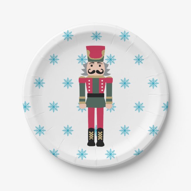 Nutcracker Ballet Illustration Snowflake Paper Plates (Front)