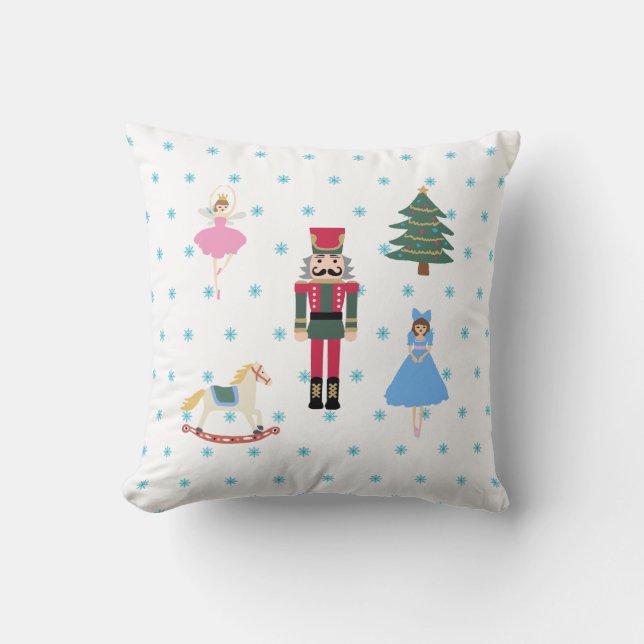 Nutcracker Ballet Illustration Snowflake Throw Pillow (Front)