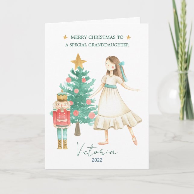 Nutcracker Ballet Images Granddaughter Christmas Holiday Card (Front)
