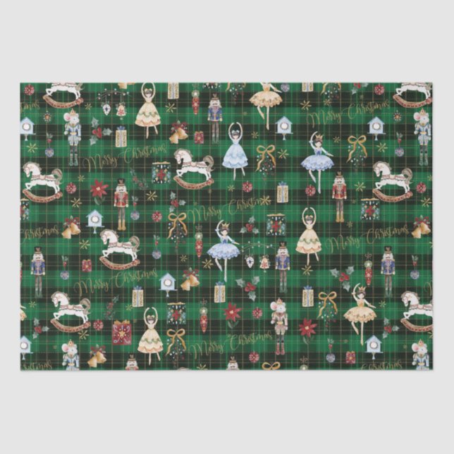 Nutcracker Ballet Merry Christmas Green Plaid Tissue Paper (Front)