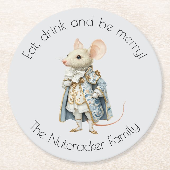 Nutcracker Ballet Mouse King Christmas Round Paper Coaster (Front)