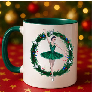 Nutcracker Ballet Mug   Green Christmas Ballerina 