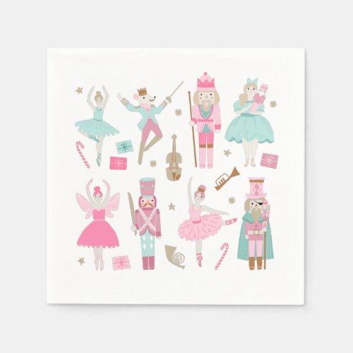 Nutcracker Ballet Pink Christmas Paper Napkin