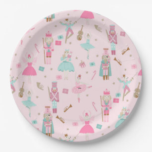 Nutcracker Ballet Pink Christmas Paper Plates