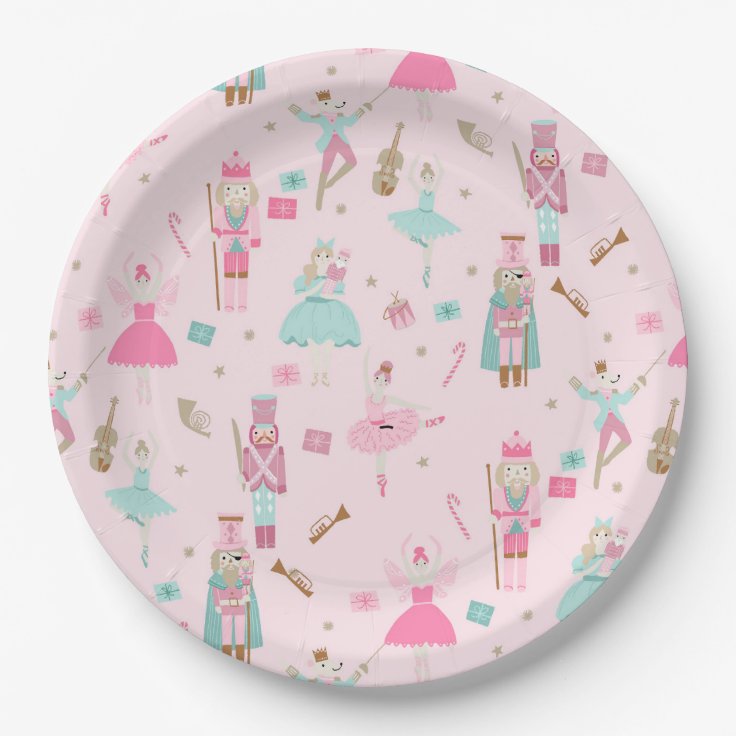 Nutcracker Ballet Pink Christmas Paper Plates Zazzle