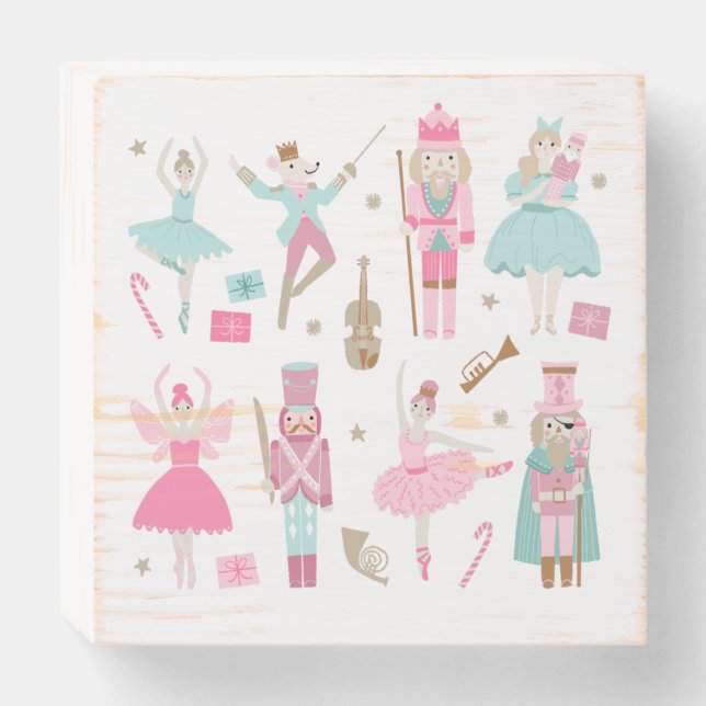 Nutcracker Ballet Pink Christmas Wood Box Sign (Front Horizontal)