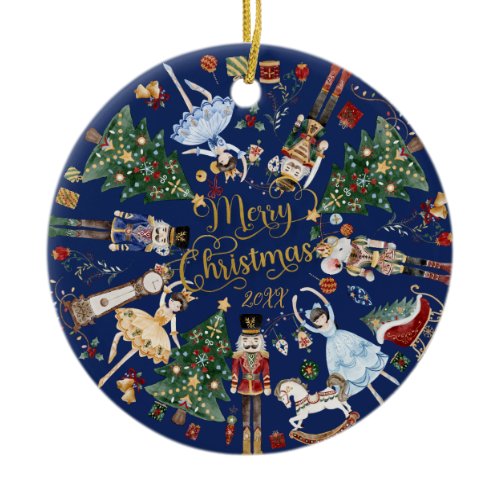 Nutcracker Ballet Vintage Merry Christmas Photo Ceramic Ornament