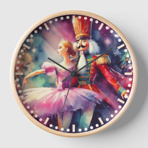 Nutcracker Ballet Watercolor Christmas Ballerina Clock