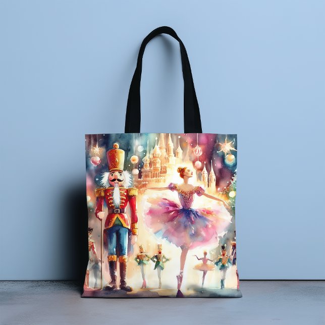 Nutcracker Ballet Watercolor Christmas Ballerina Tote Bag (Creator Uploaded)