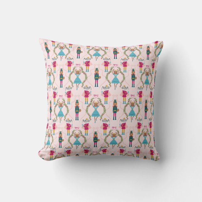 Nutcracker Ballet Whimsical Pattern Pink Throw Pillow (Front)