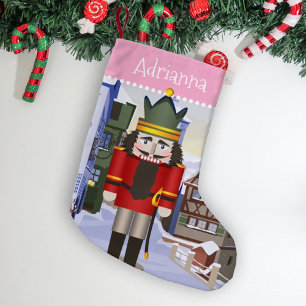 Nutcracker, Bavarian German Pink Personalized  Small Christmas Stocking