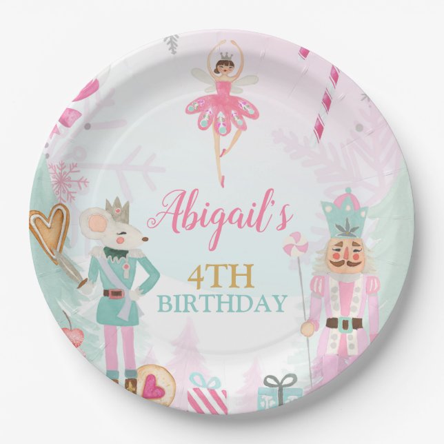 Nutcracker Birthday Christmas Sugar Plum Sweets Paper Plates (Front)