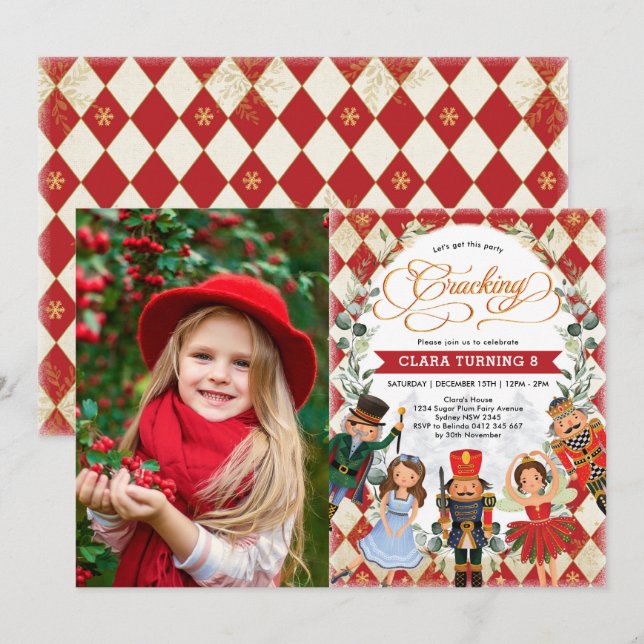 Nutcracker Birthday Cracking Holiday Party Photo Invitation (Front/Back)