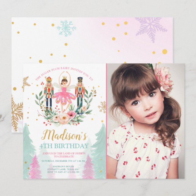 Nutcracker Birthday Girl Ballet Girl Suger Plum Invitation (Front/Back)