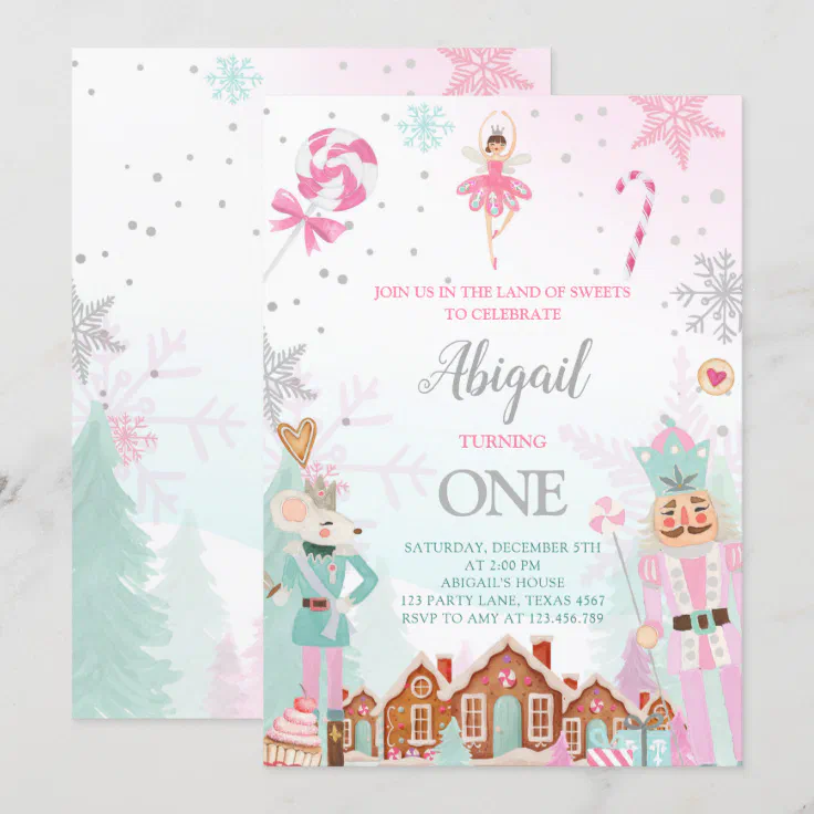 Nutcracker Birthday Girl Land of Sweets Fairy Pink Invitation Zazzle