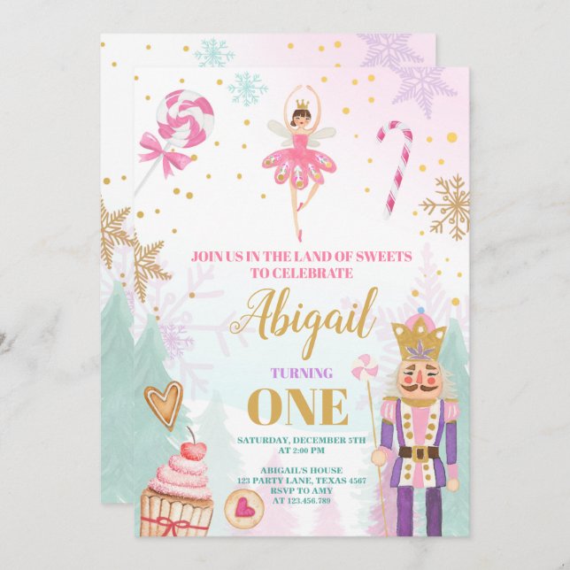 Nutcracker Birthday Invite Winter Land of Sweets (Front/Back)