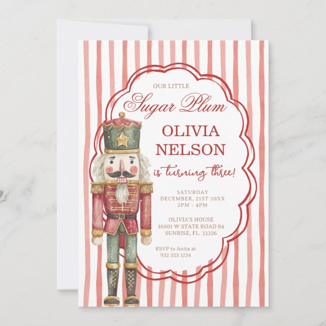 Nutcracker Birthday Sugar Plum Ballet Invitation (Front)