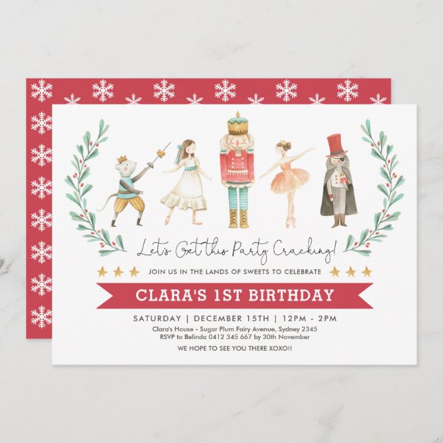 Nutcracker Birthday Sugar Plum Fairy Christmas Invitation (Front/Back)