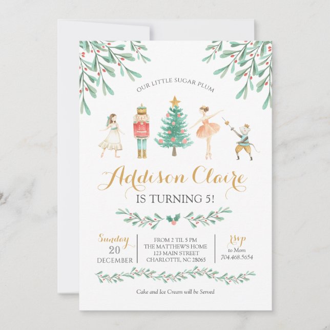 Nutcracker Birthday Sugar Plum Fairy Christmas  Invitation (Front)