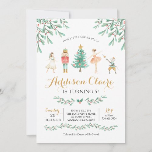 Nutcracker Birthday Sugar Plum Fairy Christmas  Invitation