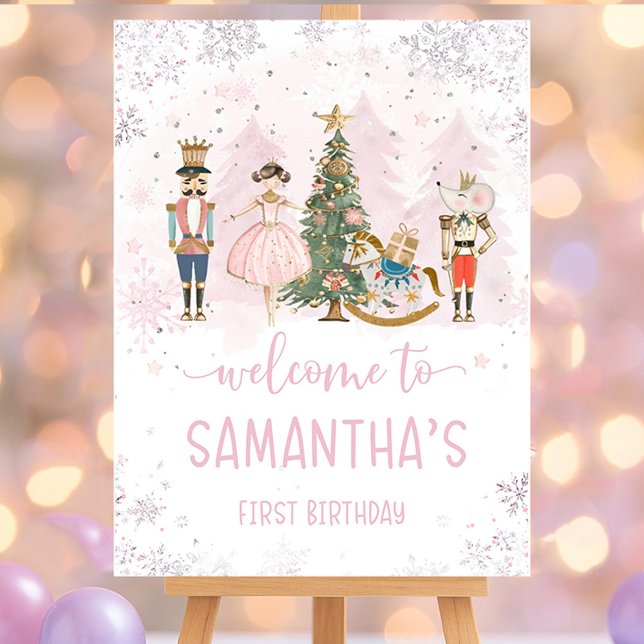 Nutcracker Birthday Sugar Plum  Foam Board (Nutcracker Sugar Plum Fairy pink birthday welcome sign with ballet theme)