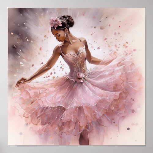 Nutcracker Black Ballerina in Pink Floral Tutu Poster