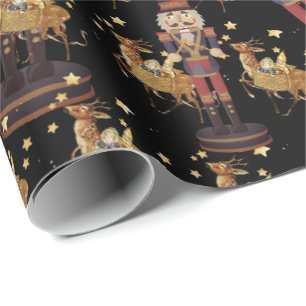   Nutcracker Black Golden Snowflakes  Wrapping Paper
