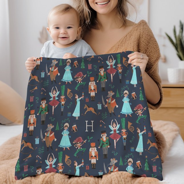 Nutcracker Blue Christmas Holiday Monogram Baby Blanket (Nutcracker Blue Christmas Holiday Monogram Baby Blanket)