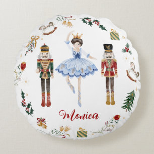 Nutcracker blue gold ballerina birthday round pillow