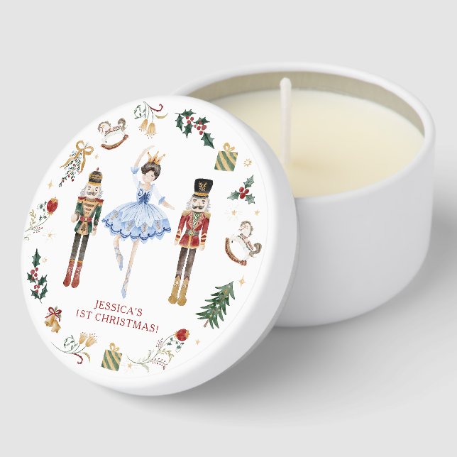 Nutcracker blue gold ballerina first Christmas Mini Candle Favors (Corner)