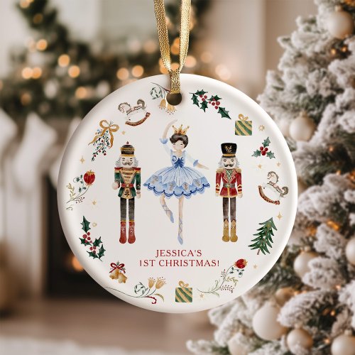 Nutcracker blue gold ballerina first Christmas Ornament